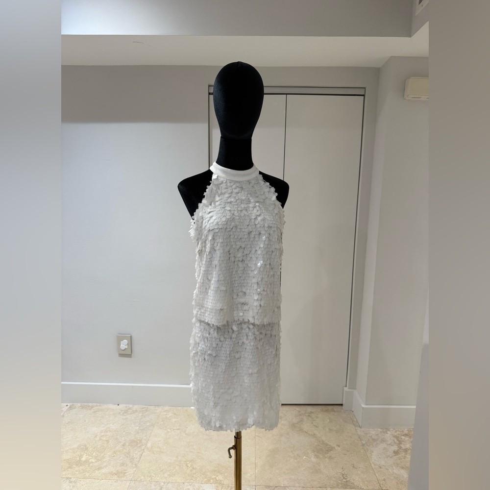 MERMAID shell/Sequin beaded set size S: miniskirt + highneck top : NWT